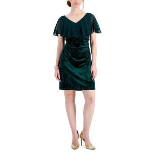 Connected Apparel 10 Green Velvet Sheath Dress Flutter‎ Sleeve Party Cocktail